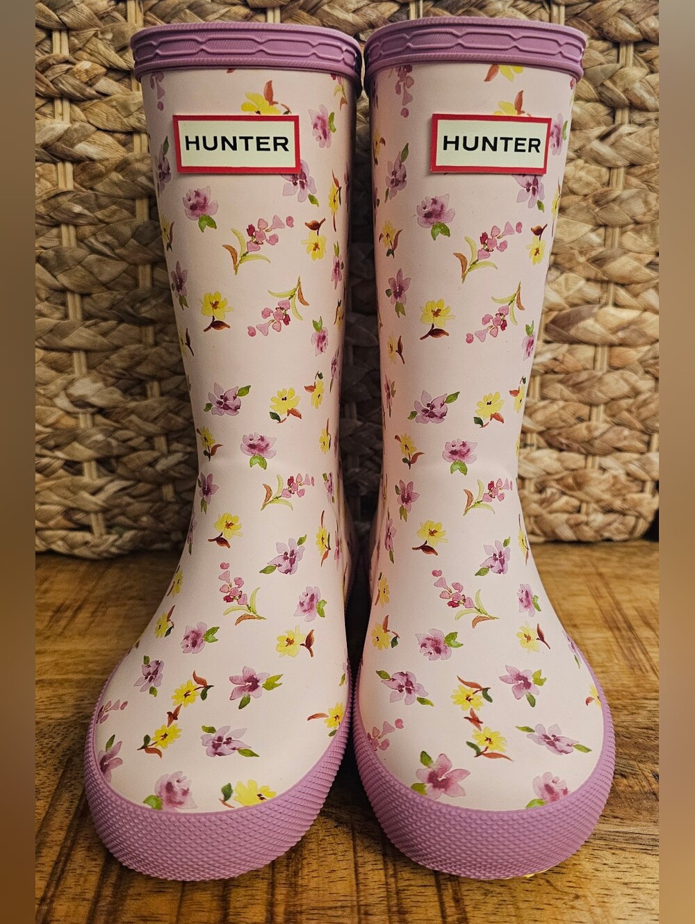 Hunter Kids First Classic Rain Boots Purple Floral Print Little Kids sz11